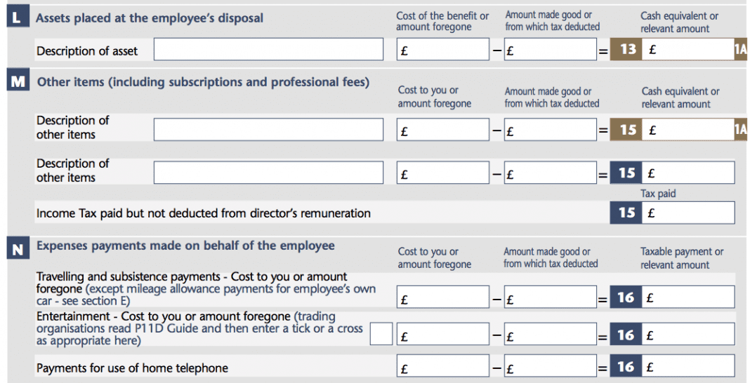 P11d Form Section L: Assets Placed at Employees Disposals