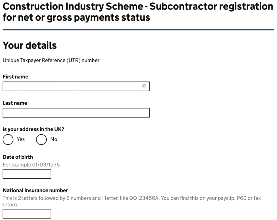 CIS registration form add your personal details