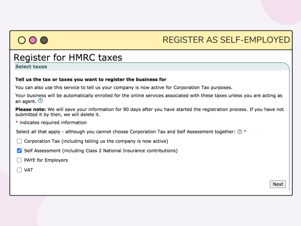 register as self employed