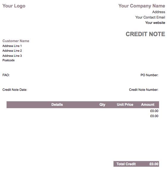 credit note template