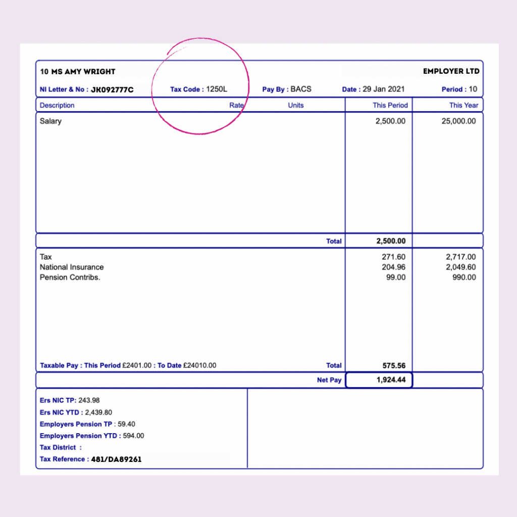 1250l tax code explained