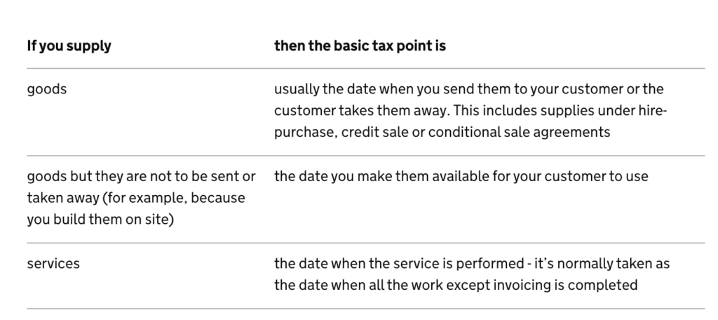 What is the Tax Point of a VAT Invoice?