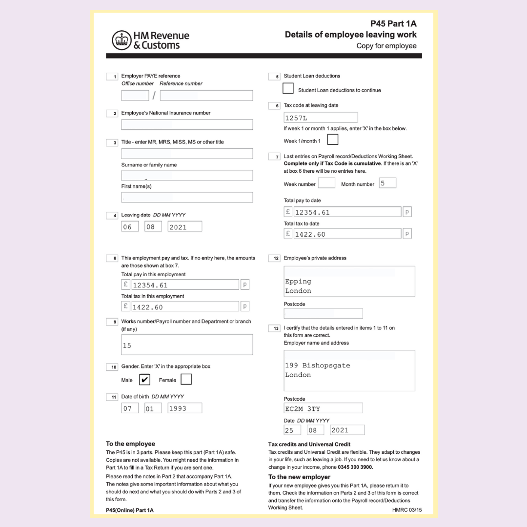 What Is A P45   P45 Form 1a 