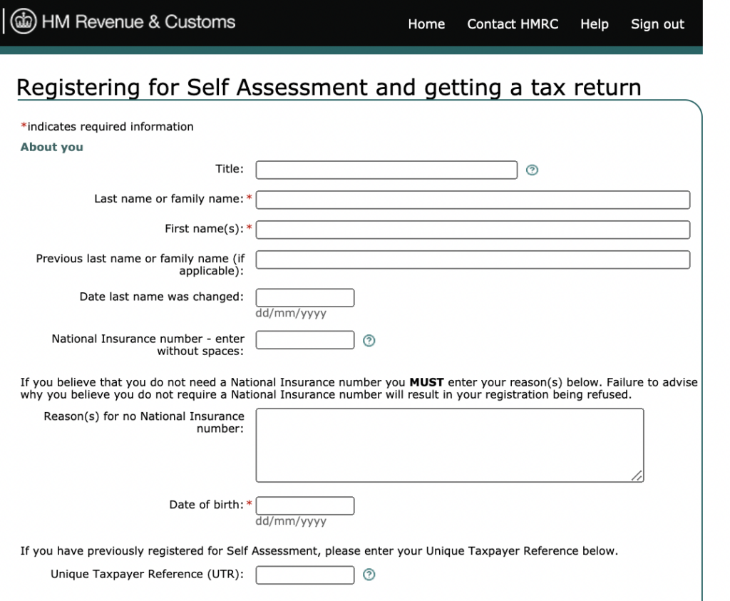 SA1 form HMRC