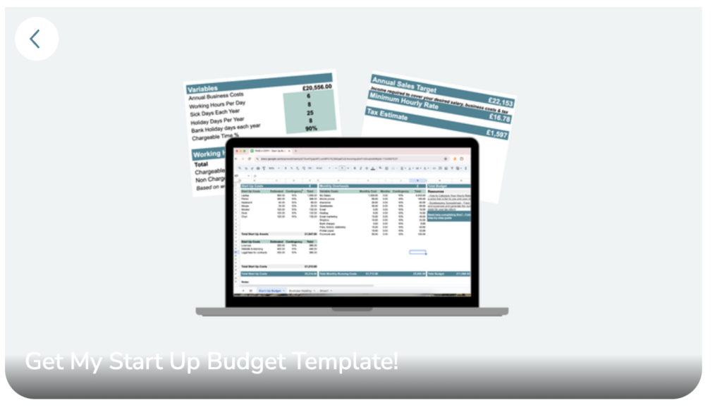Simple Start Up Budget Template for the Self Employed